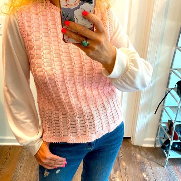 Vintage Sweaters - Vintage 1960s sleeveless cable knit pink sweater